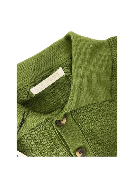 Zara Mens Polo Shirt Size M Green Textured Knit Short Sleeve collar 3166/305 NWT - Picture 7 of 15